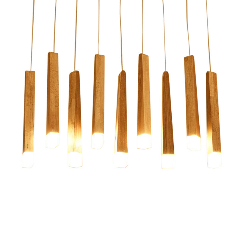 Nordic Solid Wood Matchstick Wooden Strip Pendant Light Post Modern Simplicity