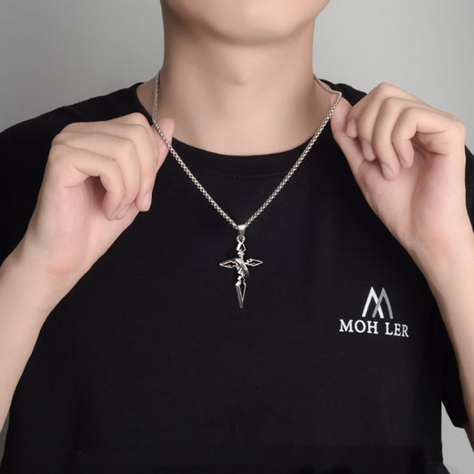 Drop Oil Single Circle Black Cross Pendant Necklace