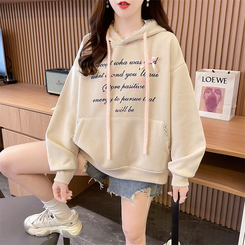 Hooded Design Letter Long Sleeve Sweater For Women