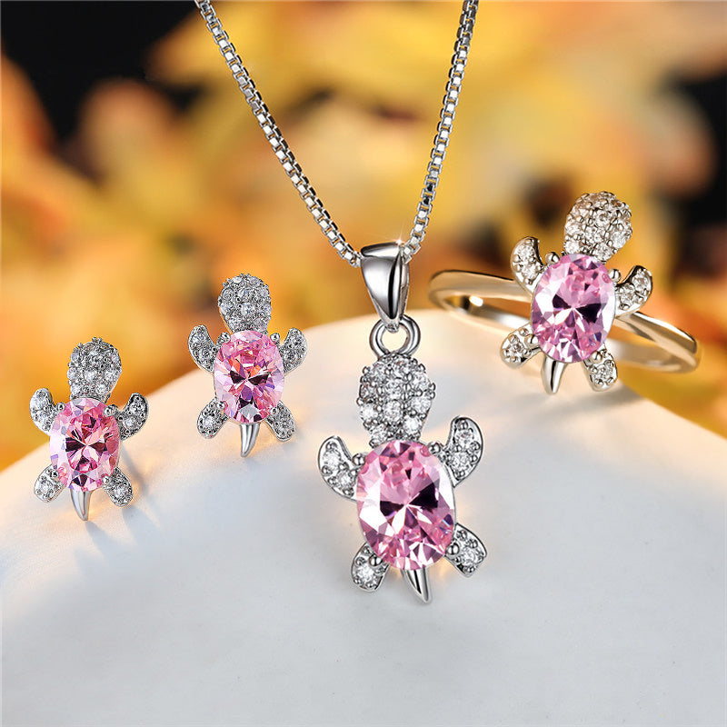 Fashion Oval Zircon Pendant Turtle Shape Necklaces With Rainbow Stone Multicolor Animal Necklace Jewelry For Woman And Children