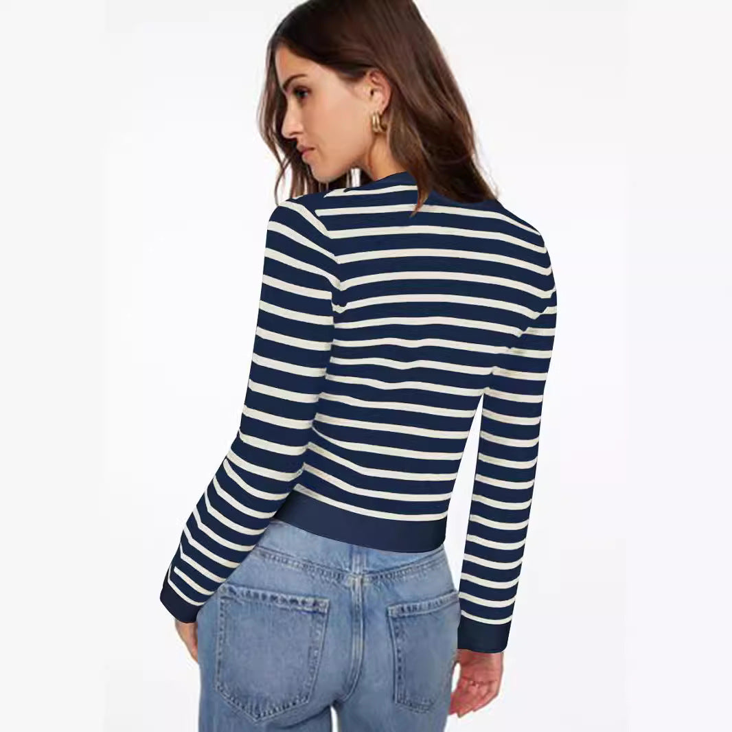 Comfort And Casual Long Sleeve Striped Button Top