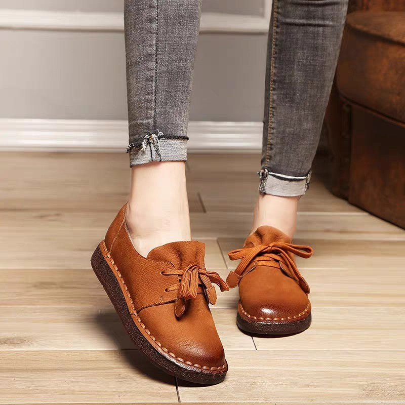 Casual Retro Beef Tendon Soft Sole Japanese Mori Women Comfortable Cowhide Small Shoes