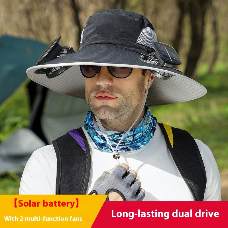 Removable Solar Energy Recharge Fan Embedded Big Brim Hat