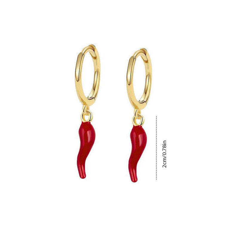 Gold-plated Drop Oil Red Chilli Pendant Earrings