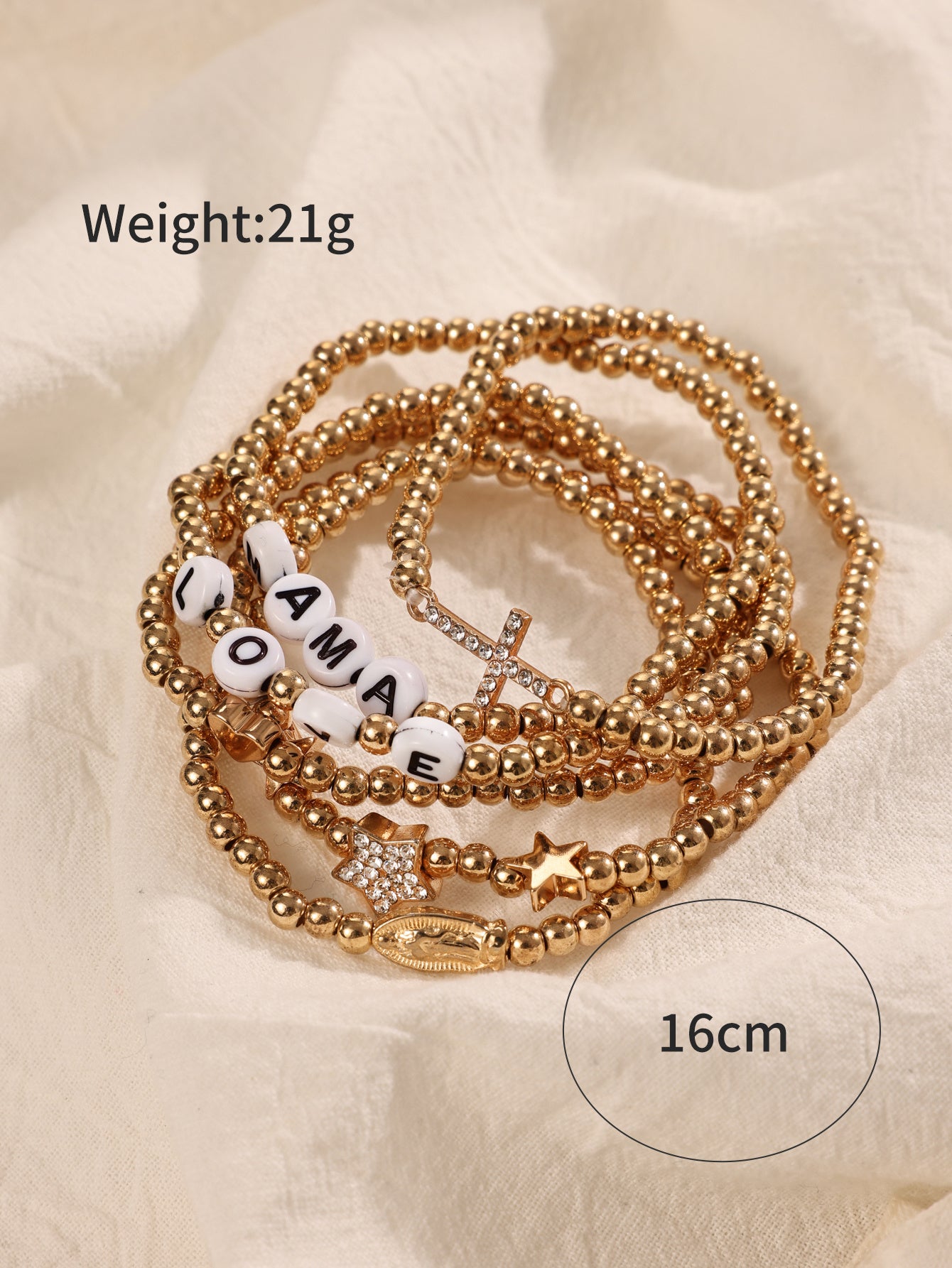 Bohemian Style Letter Bead Simple Gold Bead Handmade Bead Versatile Ethnic Style Layered Bracelet