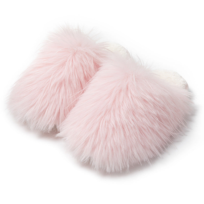 Long Hair Baotou Candy Color Cotton Slippers