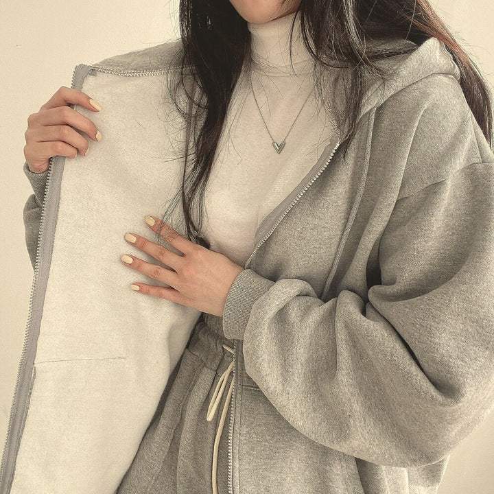 Zipper Plush And Thick Hood Sweater Women's Coat