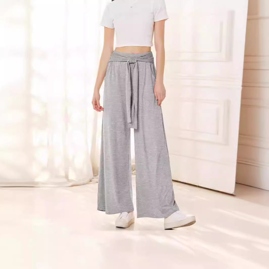 Women's Solid Color Draping Lace-up Wide-leg Pants