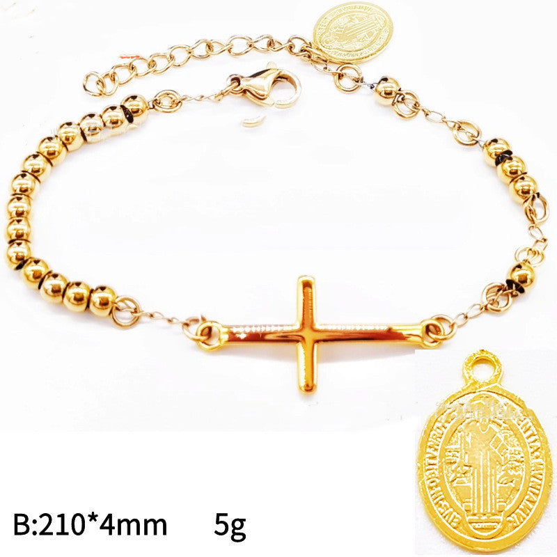 Men's 4mm Stainless Steel Bead Cross Bracelet