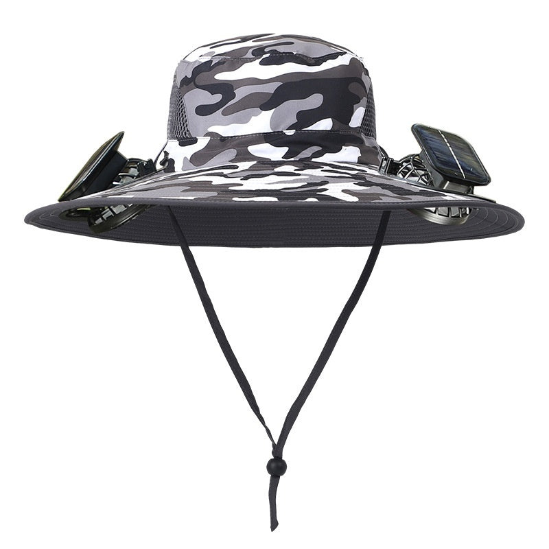 Removable Solar Energy Recharge Fan Embedded Big Brim Hat