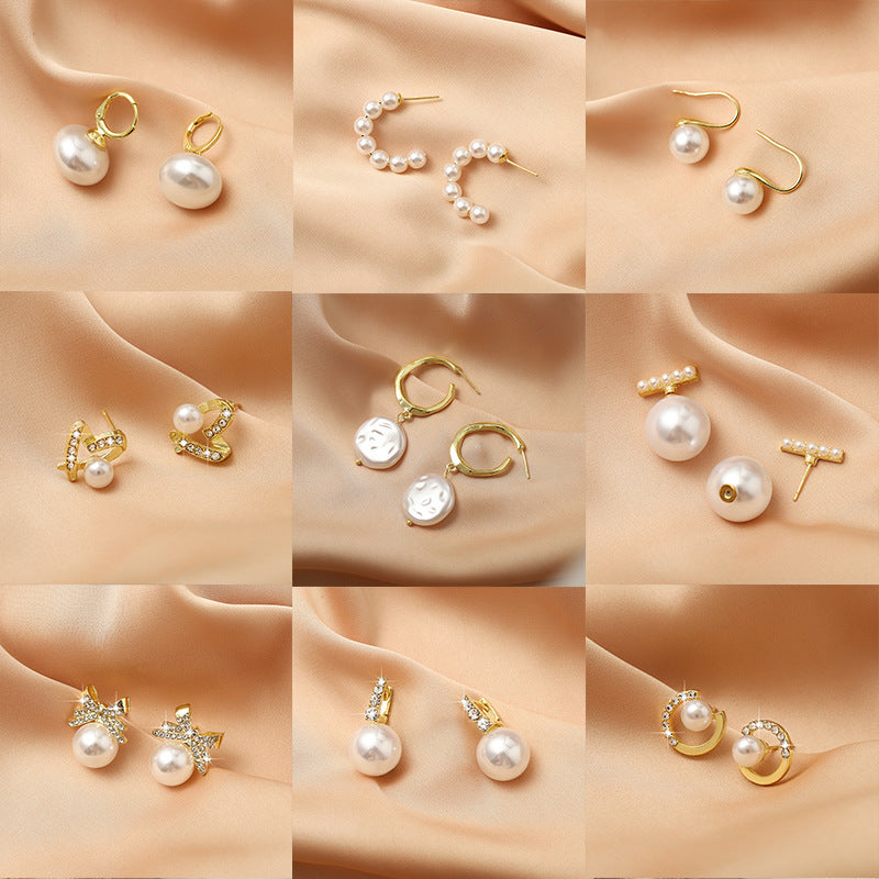 Rhinestone Pearl Ear Studs High Sense Sterling Silver Needle Ornament