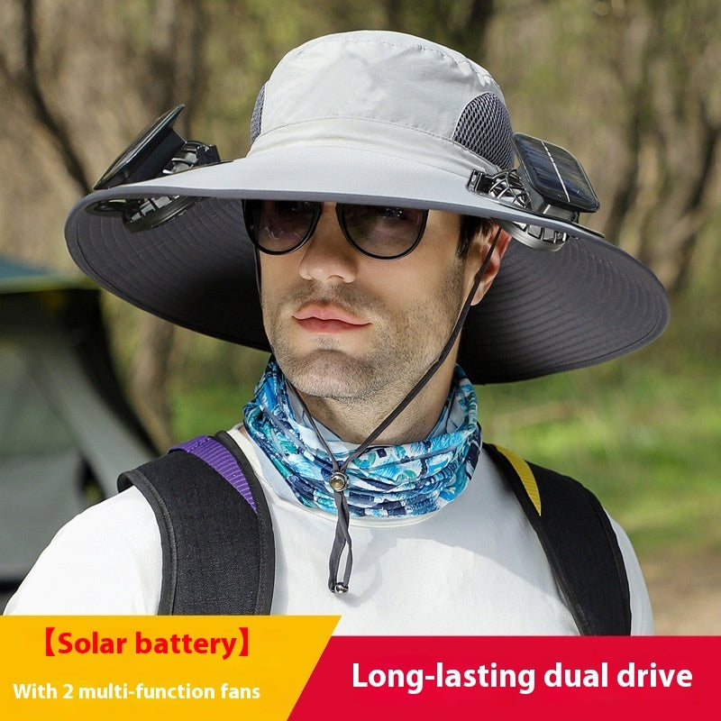 Removable Solar Energy Recharge Fan Embedded Big Brim Hat