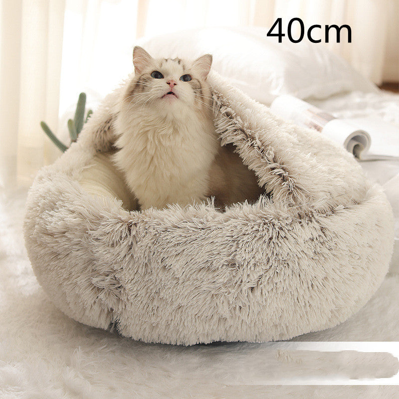 2 In 1 Dog And Cat Bed Pet Winter Bed Round Plush Warm Bed House Soft Long Plush Pets Bed