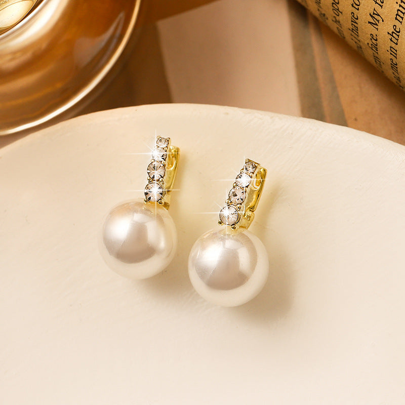 Rhinestone Pearl Ear Studs High Sense Sterling Silver Needle Ornament