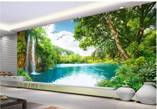 Wallpaper for walls 3 d for living room Landscape beautiful scenery waterfall landscape background