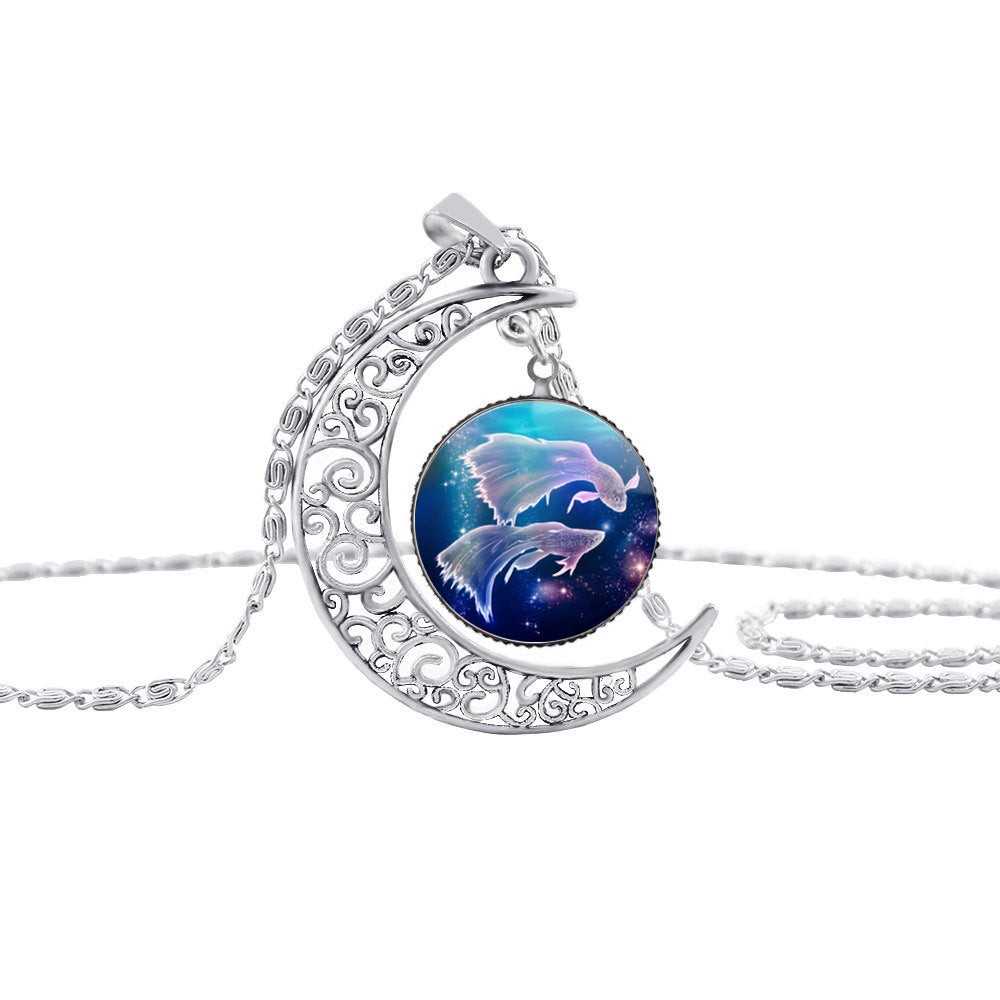 Starry Sky 12 Constellation Moon Necklace Time Gem