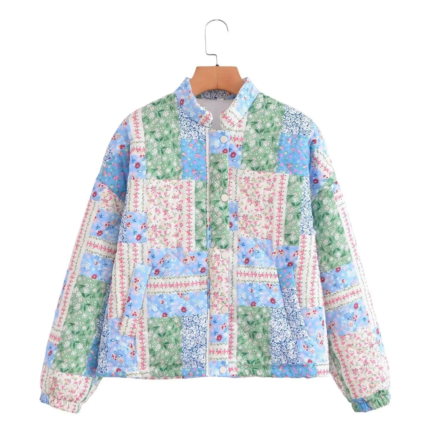 Women's Contrast Color Patch Small Floral Cotton Jacket