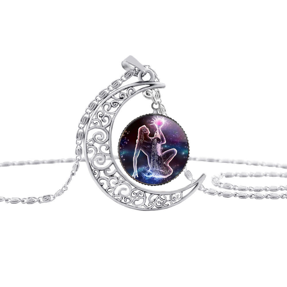 Starry Sky 12 Constellation Moon Necklace Time Gem