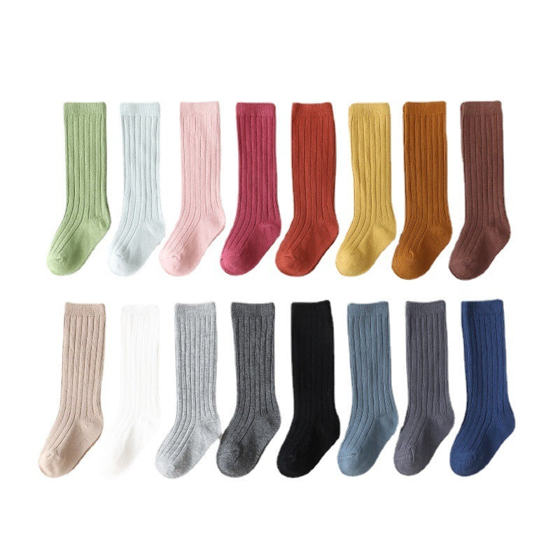 Sunken Stripe Socks Baby Plain Middle-long Stockings