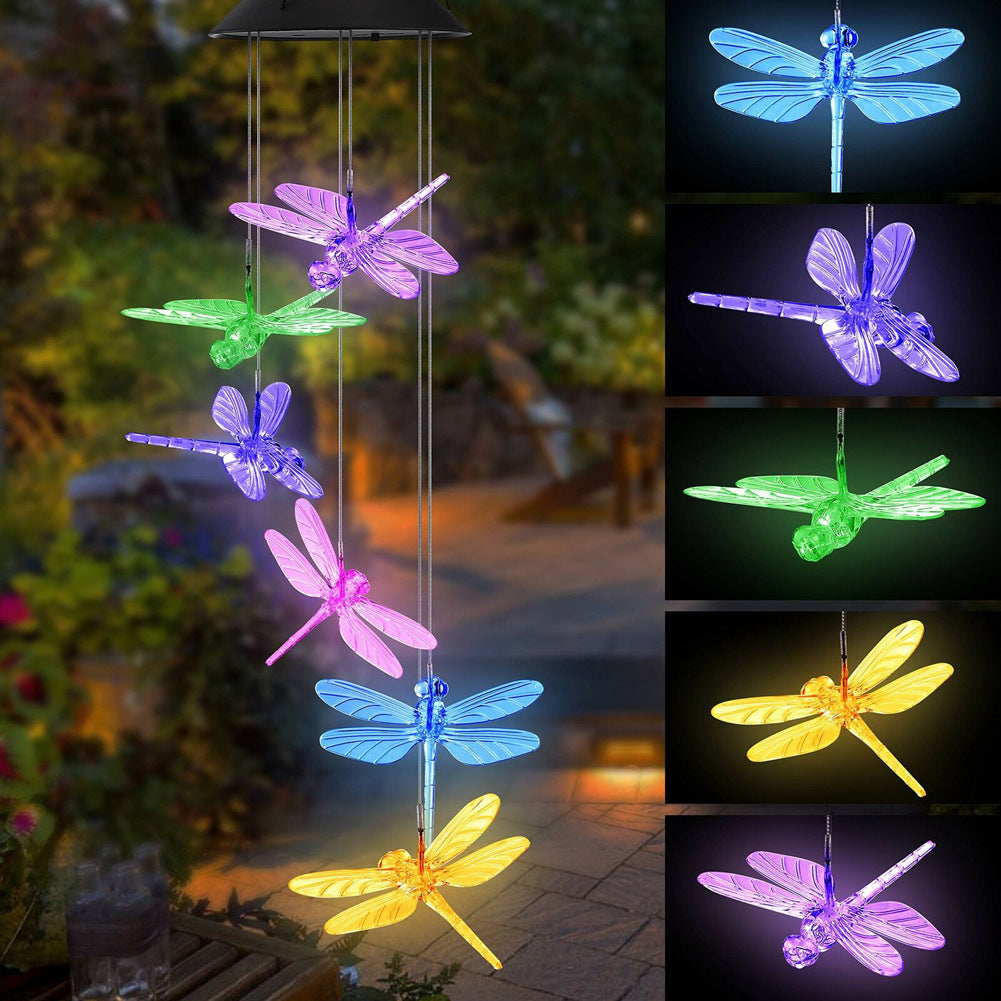 Color Changing Solar Power Wind Chime Crystal Ball Hummingbird Butterfly Waterproof Outdoor Windchime Light For Patio Yard Garde