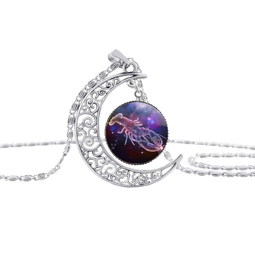 Starry Sky 12 Constellation Moon Necklace Time Gem