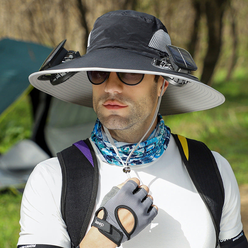 Removable Solar Energy Recharge Fan Embedded Big Brim Hat