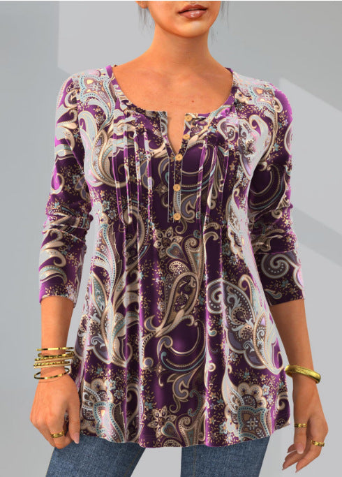 Fashion Print Round Neck Long Sleeve Top