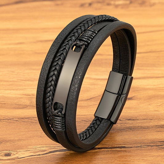 Multi-layer Woven Leather Bracelet Magnetic Buckle Stainless Steel Bracelet