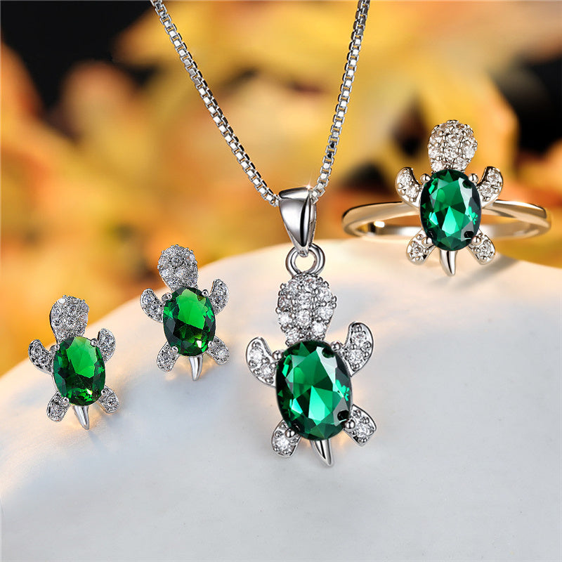 Fashion Oval Zircon Pendant Turtle Shape Necklaces With Rainbow Stone Multicolor Animal Necklace Jewelry For Woman And Children