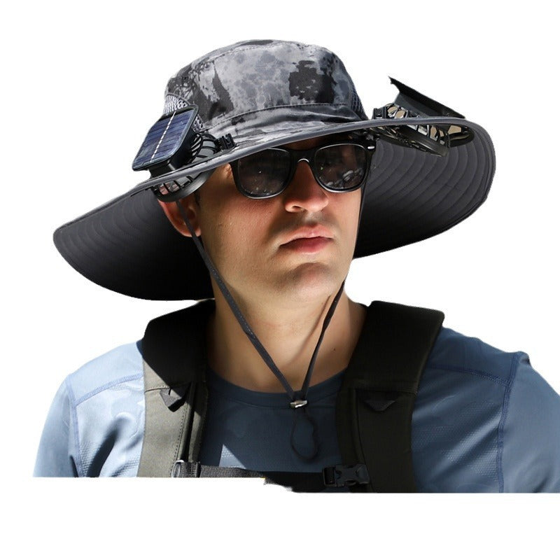 Removable Solar Energy Recharge Fan Embedded Big Brim Hat