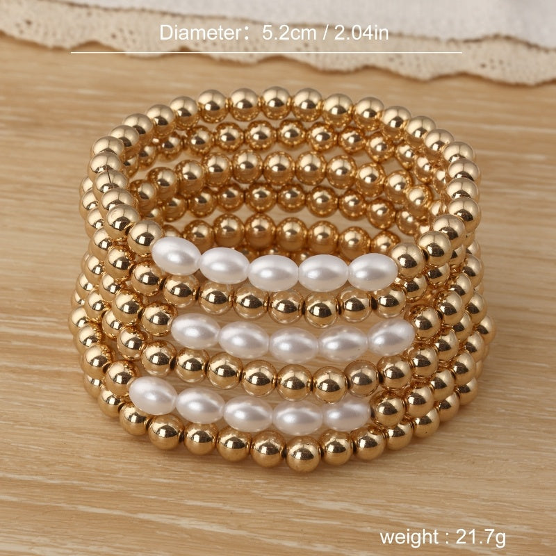 Minimalist Style   Pearl Cold Style Geometric Round Bead Splicing Metal Bracelet