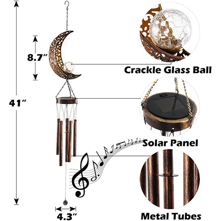 Wrought iron hollow sun moon wind chime pendant LED outdoor garden landscape decoration