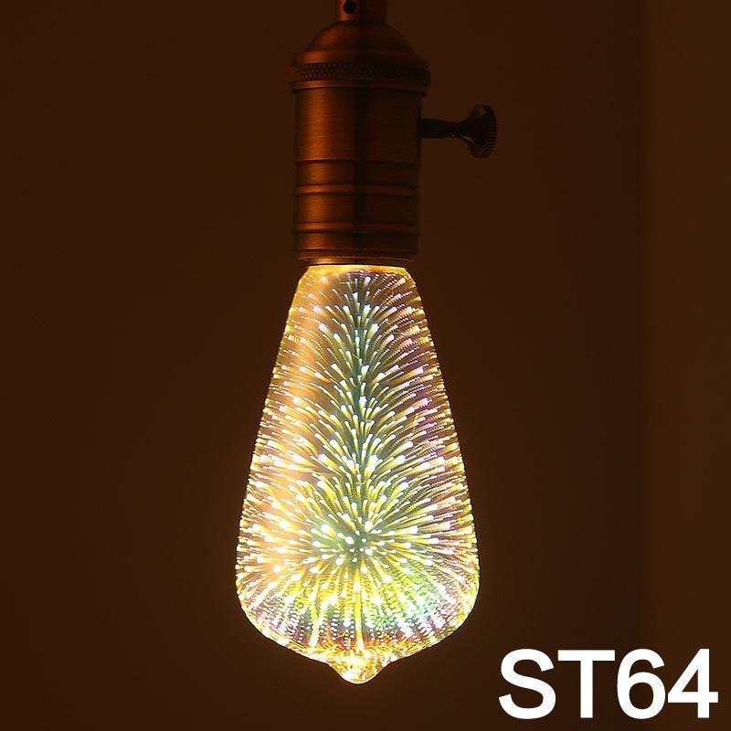 LED Light Bulb 3D Decoration Bulb Firework 110 220V ST64 G95 G80 G125 A60 Bottle Heart Holiday Lights Novelty Christmas Lamp