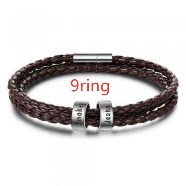 Personalized Mens Braided Genuine Leather Bracelet Stainless Steel Custom Beads Name Charm Bracelet For Men With Family Names