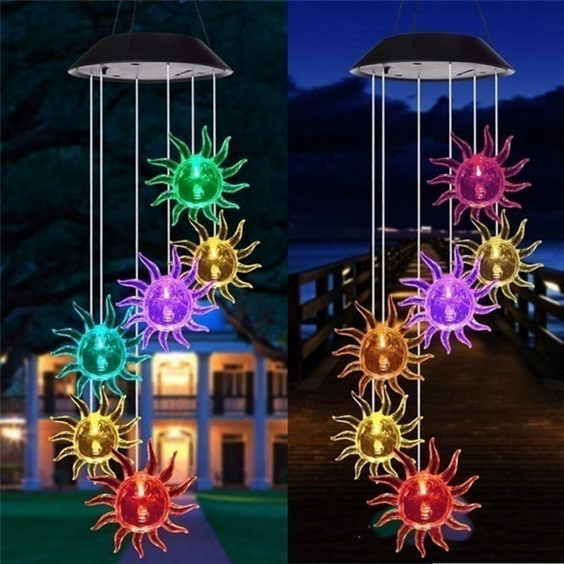 Color Changing Solar Power Wind Chime Crystal Ball Hummingbird Butterfly Waterproof Outdoor Windchime Light For Patio Yard Garde