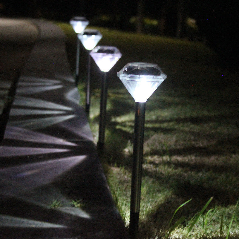 Solar-powered straight pole diamond Lawn lamp