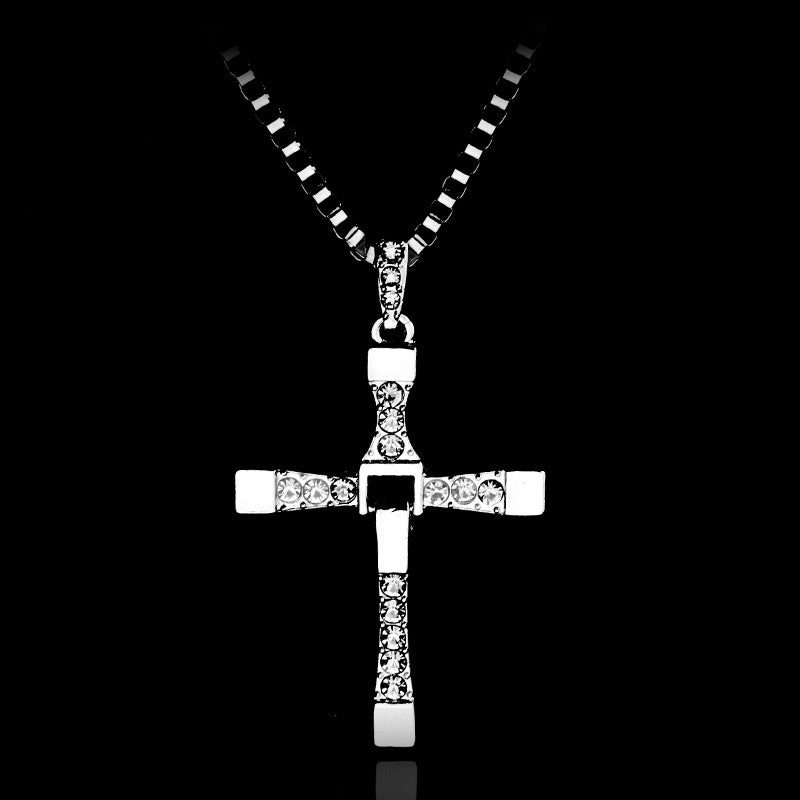 Fast And The Furious Dominic Toretto Vin New Movie Jewelry Classic Rhinestone Pendant Cross Necklaces High Quality Gift