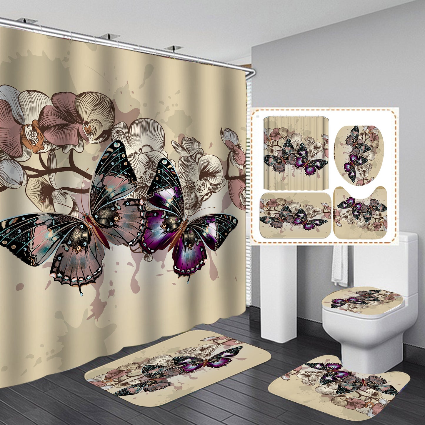 Beautiful Butterfly Fabric Shower Curtain