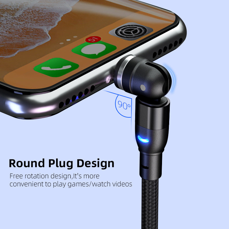 Data Cable 540 Degree Blind Suction Round Magnetic Charging Cable Three-in-one Bent Magnetic Cable