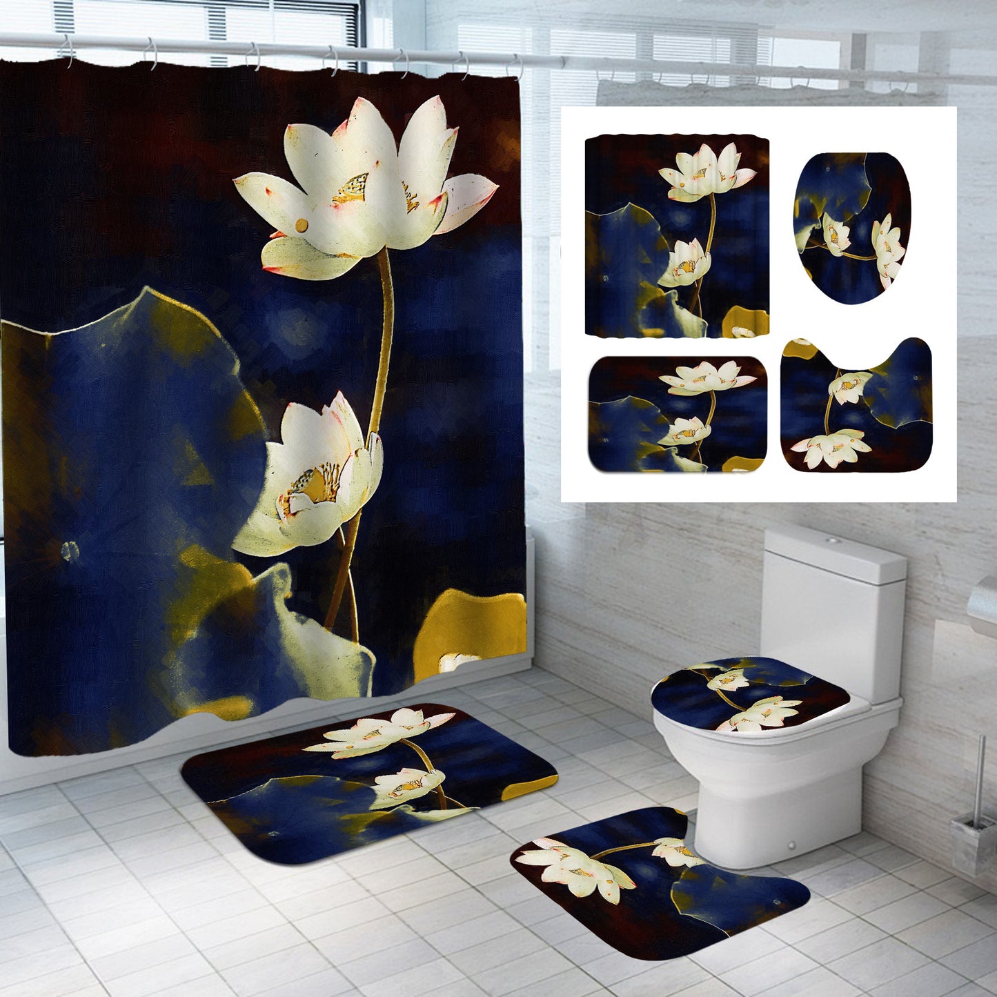 Lotus Series Shower Curtain Factory Direct Sales-Multiple Choices Of Flower Patterns-Polyester Printing-Customized Samples-Multiple Choices Of Sizes