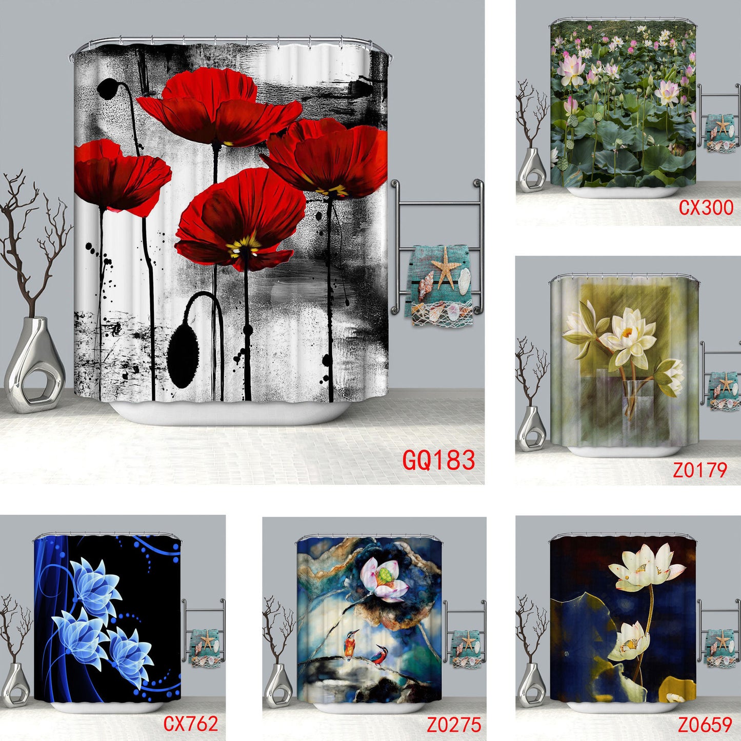 Lotus Series Shower Curtain Factory Direct Sales-Multiple Choices Of Flower Patterns-Polyester Printing-Customized Samples-Multiple Choices Of Sizes