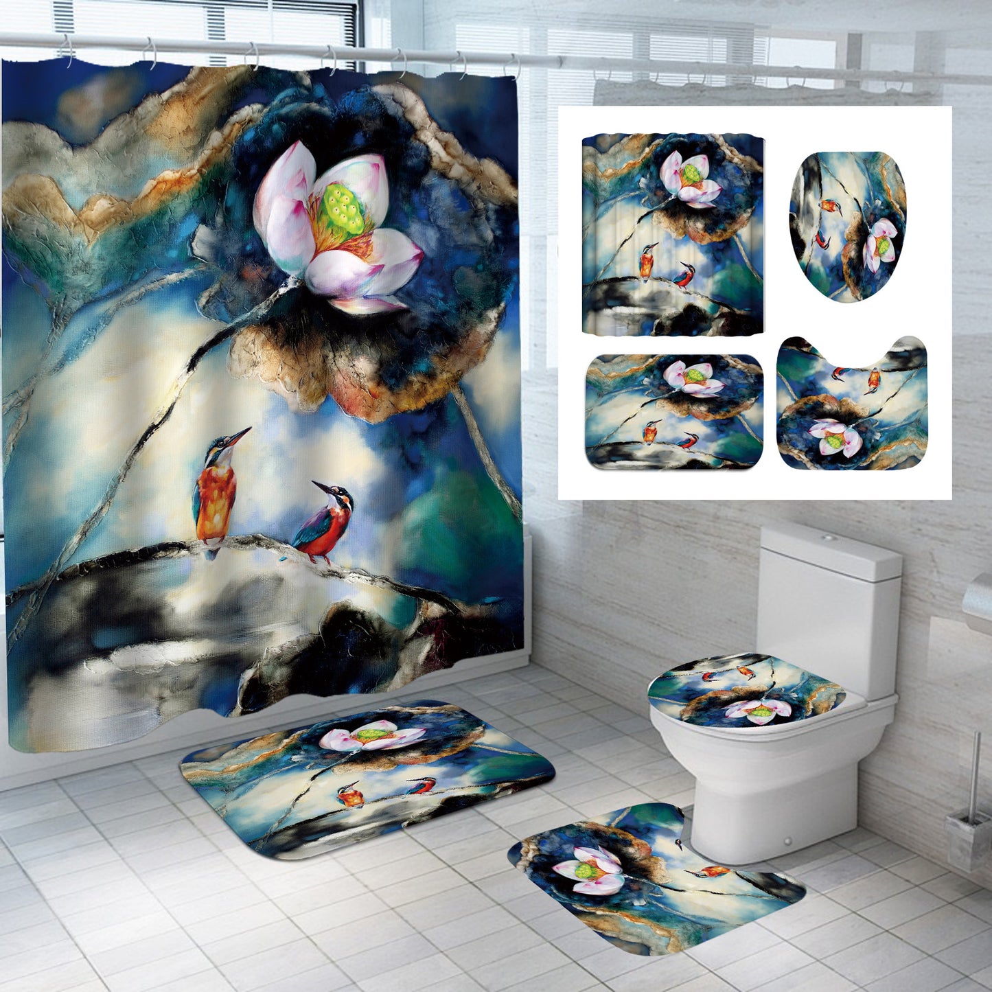 Lotus Series Shower Curtain Factory Direct Sales-Multiple Choices Of Flower Patterns-Polyester Printing-Customized Samples-Multiple Choices Of Sizes