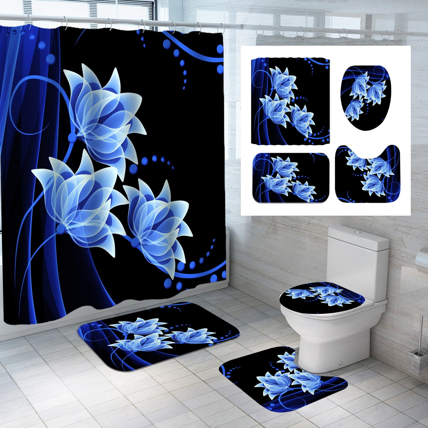 Lotus Series Shower Curtain Factory Direct Sales-Multiple Choices Of Flower Patterns-Polyester Printing-Customized Samples-Multiple Choices Of Sizes