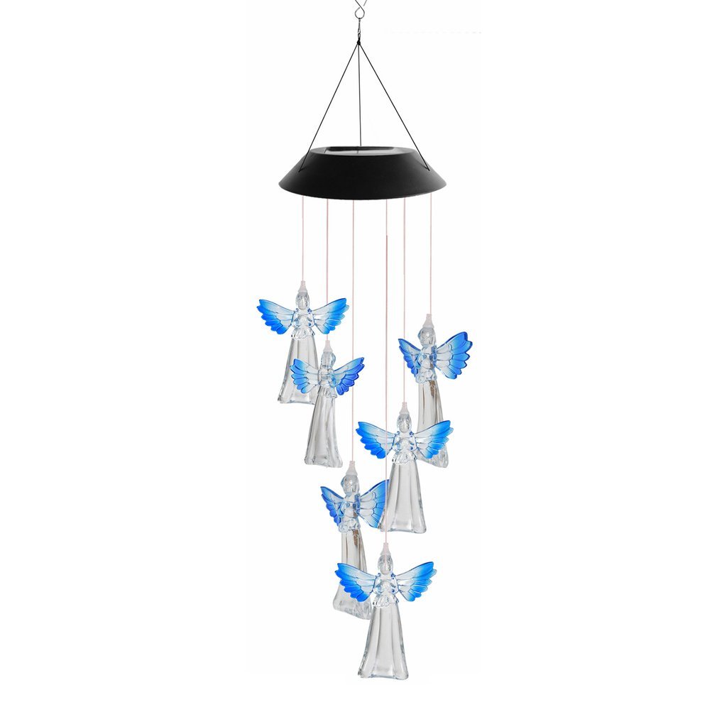 Color Changing Solar Power Wind Chime Crystal Ball Hummingbird Butterfly Waterproof Outdoor Windchime Light For Patio Yard Garde