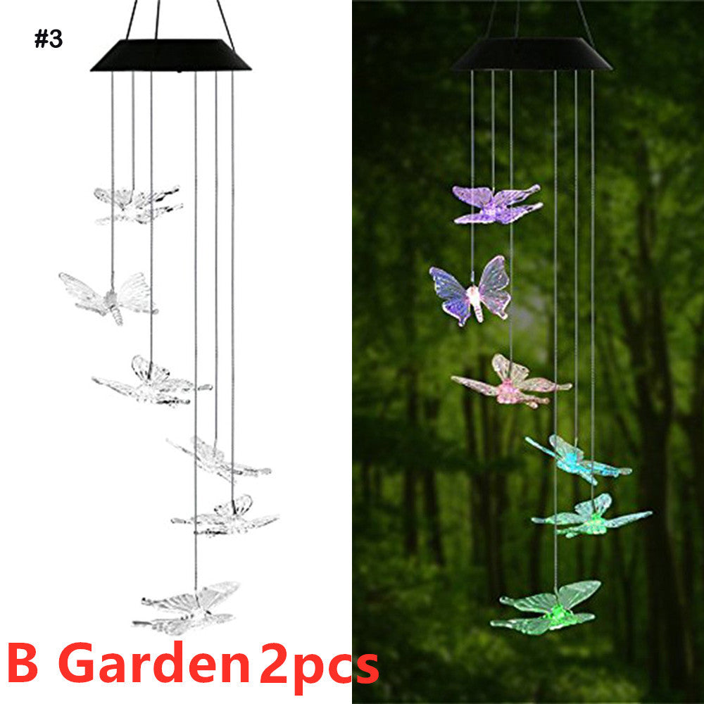 Color Changing Solar Power Wind Chime Crystal Ball Hummingbird Butterfly Waterproof Outdoor Windchime Light For Patio Yard Garde