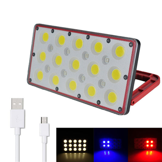 Portable LED Flood Light USB Rechargeable Red And Blue Warning Multifunctional Camping Light