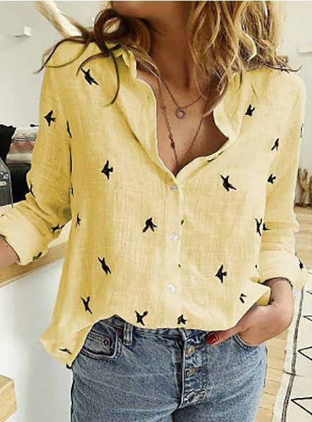 Solid Color Casual Loose Long Sleeve Linen Shirt