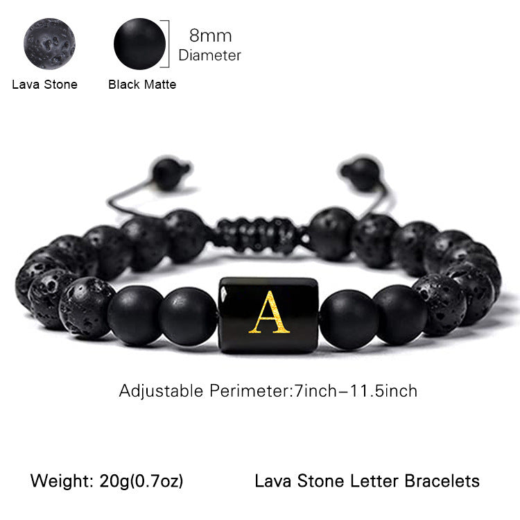 A- Z Volcanic Rock Essential Oil Bracelet 26 Letters Natural Frosted Stone Bracelet Woven