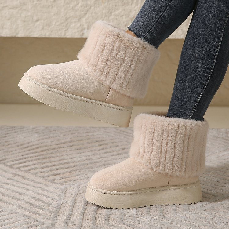 Thick-soled Plush Snow Boots Winter Warm Mid-tube Furry Cotton Shoes For Women Short Boot