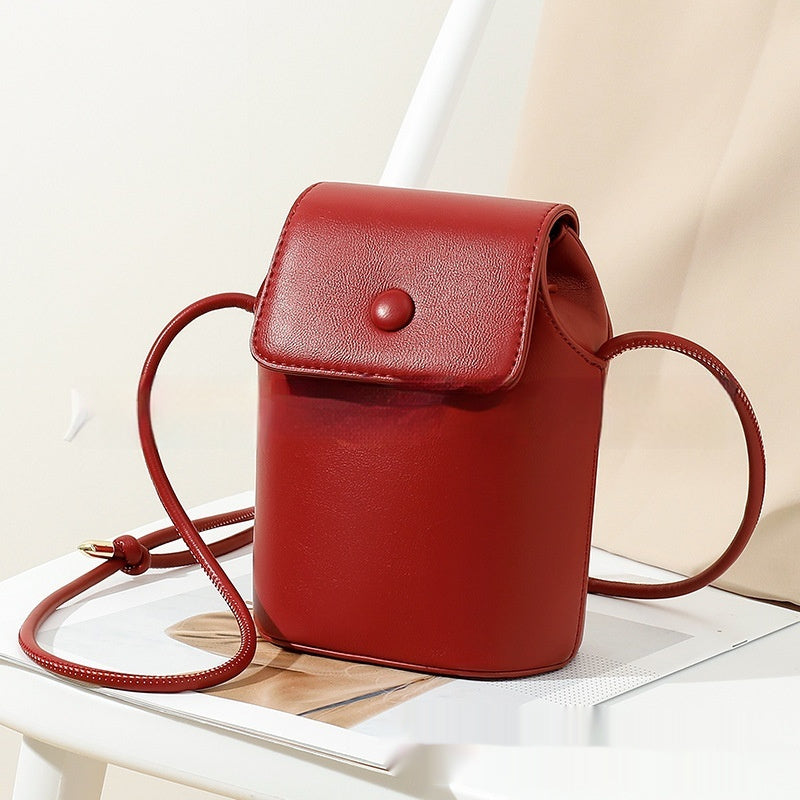 Korean PU Mobile Phone Bag Retro Women's Bucket Bag